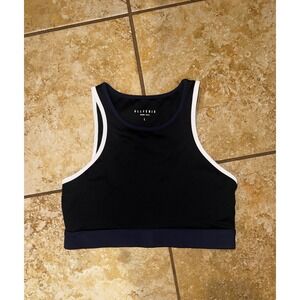 Allfenix Melbourne Navy Blue White High Neck Sports Bra Crop Top Large